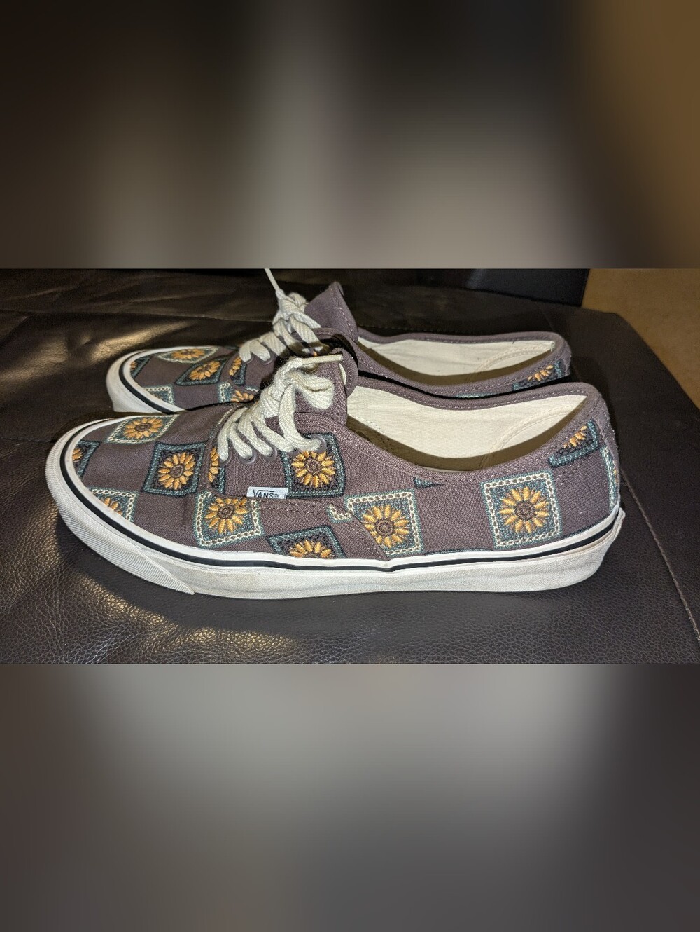Vans Brown Canvas Sneakers with Sunflower Embroidery